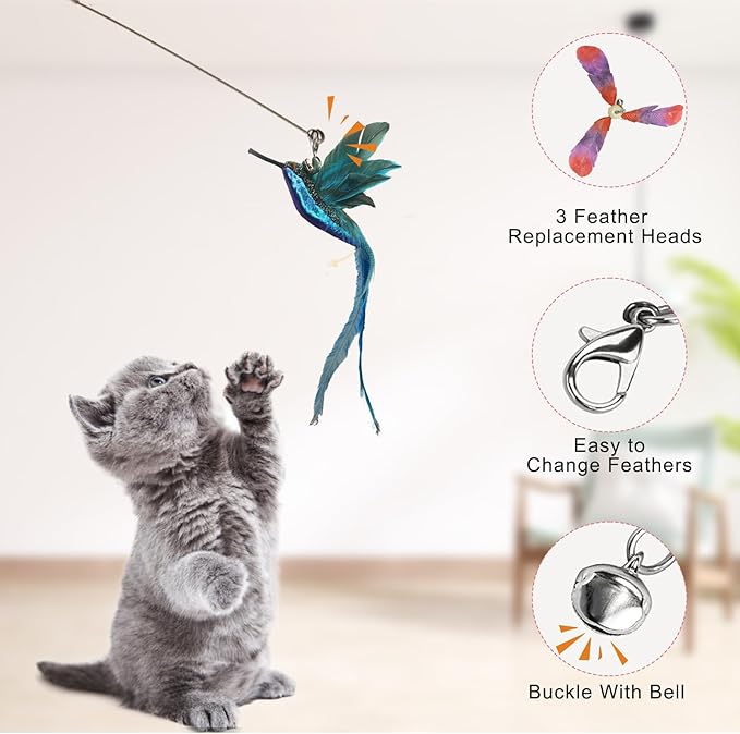 Cat Feather Toys Replacement Cat Wand Toy 3pcs Cat Wand Attachments Interactive Cat Toys for Indoor Cats Suitable for Cat Stick Toys - PAWPICO