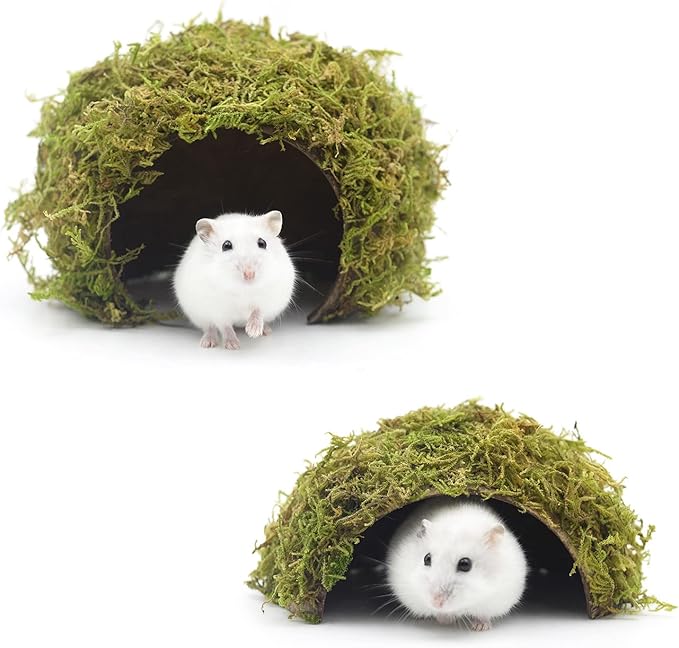 Hamster Hideaway,Hamster Hideout,Mossy Cave Hide,Hamster House/Hides,Hamster Cage Accessories for Gguinea Pig/Hedgehogs/Gliders/Rats/Mice and Other Small Animals(Set) SanmooAio