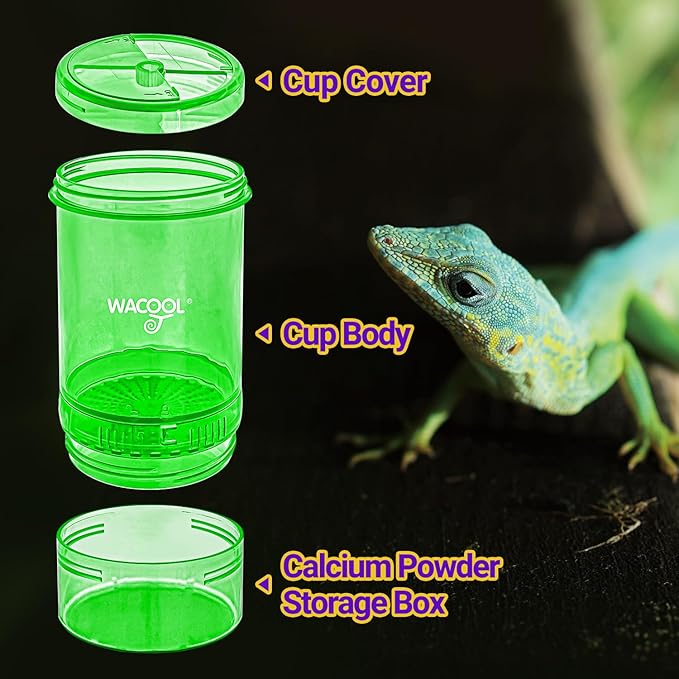 Cricket Calcium Powder Mixer for Reptiles, Cricket Feeder with Calcium for Reptiles, Reptile Calcium Duster Cricket Food for Reptile Bearded Dragon Gecko Terrarium Tank Accessories WACOOLTERRA
