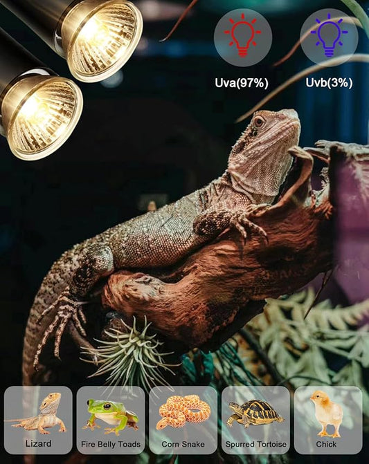 Turtle Reptile Heat Lamp Bulb 50W, UVA UVB Reptile Light Bulb for Turtle Tank, Fit for E26 Base, Fits Reptiles and Amphibian Tanks, Terrariums and Cages, Works with Various Lamp Fixtures PAWPICO