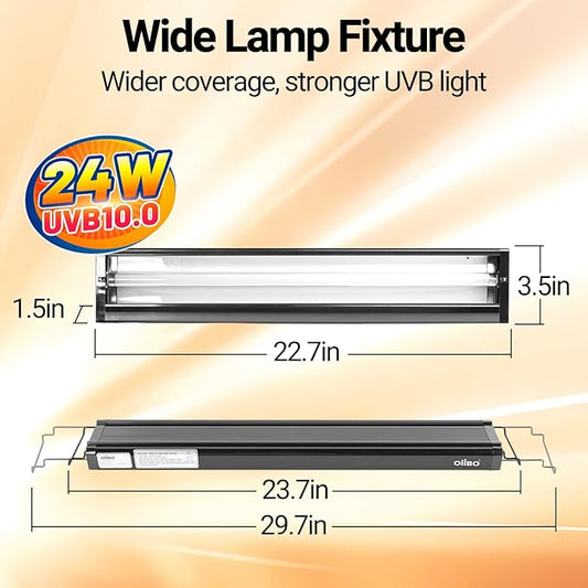 Oiibo T5 HO Reptile Light Fixture UVB Lighting Combo Kit, Reptiles Terrarium Lamp Hood Light Fixture Include UVB 10.0 Desert Reptile Light for Bearded Dragon Gecko Lizard (24W) OIIBO
