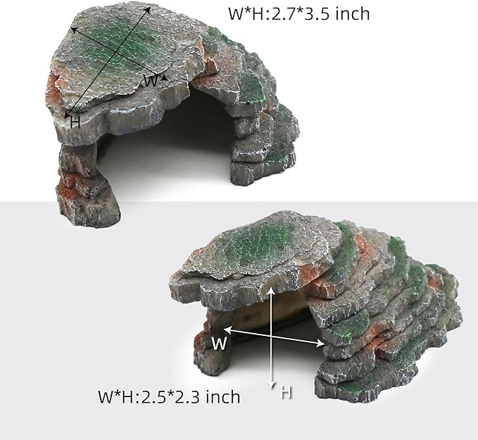 Gecko Hide Shale Scape Step Ledge, Reptile Cave Hideout Tank Accessories Decorations, Great for Reptiles, Amphibians, Leopard Gecko, Lizard, Frogs, Turtle (Small-B-7.3 * 4.4 * 3) relaqcc