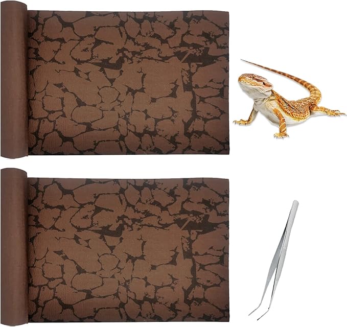 Tfwadmx Reptile Carpet Sand Mat for Bearded Dragon Terrarium Substrate Liner Brown Leopard Gecko Tank Accessories Lizard Bedding Mats for Tortoise Turtle Snake Chameleon with Tweezers 12x20In (2 Pcs) Tfwadmx