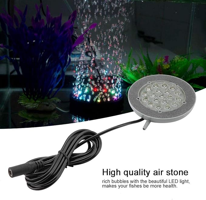Aquarium Air Stone, 19 LEDs Round Bubble Generator Fish Bubble Light Air Pump Bubble Stone Lamp Colorful Fish Submersible Light Aquarium air Bubble Light Pssopp