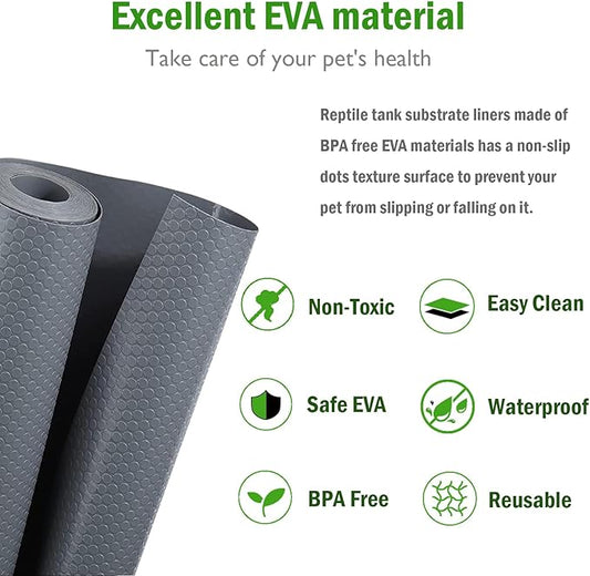 KABASI Reptile Substrate Liner Terrarium Carpet, Bearded Dragon Tank Accessories, Non-Adhesive Reptile Carpet Reptile Flooring Mat Bedding for Leopard Gecko, Snake, Lizard, Tortoise, 17.7x78.7 inch KABASI