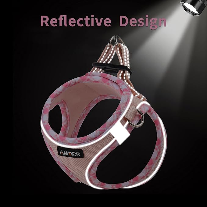 AMTOR Small Dog Harness with Leash Set, No Escape Easy Walk Puppy Harnesses for Training Walking, Step-in Reflective Soft Dogs Vest for XS S Medium Extra-Small Large Sized Dog(Pink,M) AMTOR