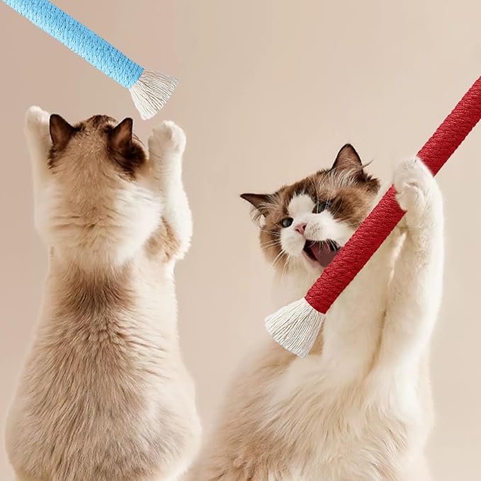 Catnip Toys, 7.78inch Catnip Toys Chew Rope, Sisal Rope Cat Toys for Teeth Cleaning, Indoor Interactive Cat Teasing Toy, Soothing Rope Cat Toys for Kitten, 4 Packs - PAWPICO