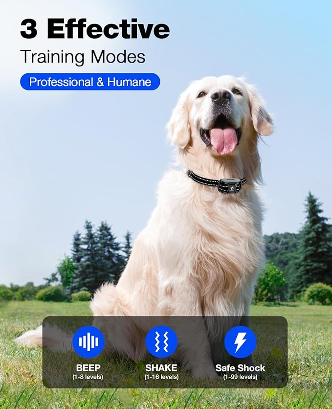 Bousnic Dog Shock Collar - 3300Ft Training Collar with Remote for 5-120lbs Small Medium Large Dogs Rechargeable Waterproof e Collar with Beep (1-8), Shake(1-16), Safe Shock(1-99) Modes (Black) BOUSNIC