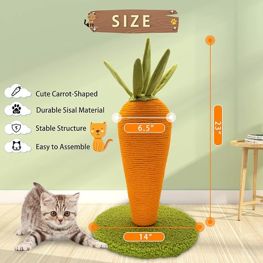 AUSCAT Cat Scratching Post, Cute Carrot Scratching Post, Nature Sisal Cat Scratcher for Indoor Cats and Kittens - PAWPICO