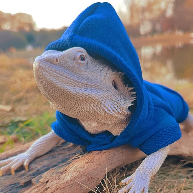 Lizards Clothes for Bearded Dragon - Handmade Cotton Hoodies Warm Sweater Coat Reptiles Apparel Costume Skin Protection Photo for Lizard Bearded Dragon Crested Gecko Chameleon (Blue,Large) SEZDEKI