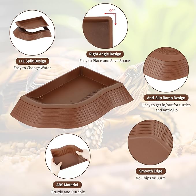 4PCS Tortoise Food Water Bowl with Ramp Leaf Tortoise Feeding Dish Reptile Bathing Pool Reptile Food Water Dish Turtle Habitat Accessories Aquarium Ornament for Gecko, Snake, Turtle, Bearded Dragon RYPET