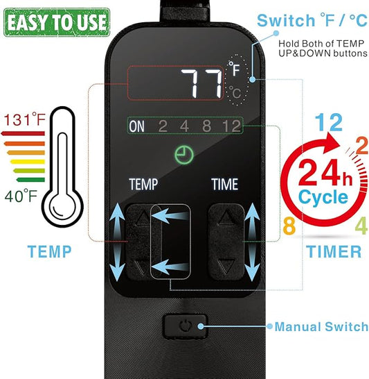 PID Dimming Thermostat Reptile with 24 Hours Cycle Timer for Reptiles Heat Lamp Heating Pad Seedling Heat Mat Temperature Controller Pymeter