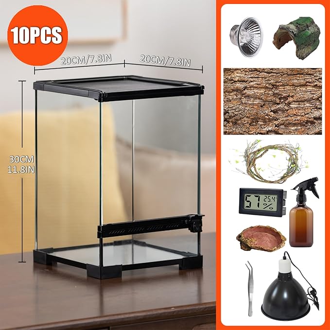 SARUFO Reptile Terrariums Tank (10 PCS) Front Opening Door 8"x8"x12" Amphibian Tank Starter Kit, Suitable for Small Reptiles Such as Geckos, Snakes, Lizards, Chameleons, Serpents SARUFO