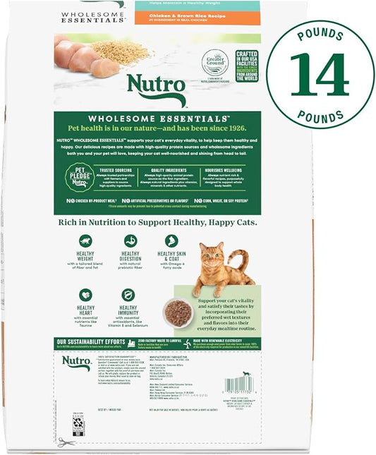 Nutro Wholesome Essentials Indoor Dry Cat Food, Chicken & Brown Rice Recipe, 14 lbs. - PAWPICO