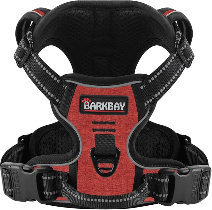 BARKBAY Dog Harness No Pull for Large Dogs - Adjustable, Reflective, Comfortable, No Choke, Heavy-Duty - Perfect for Outdoor Training, Walking, and Hiking - Strong & Durable - L & Roi Red BARKBAY