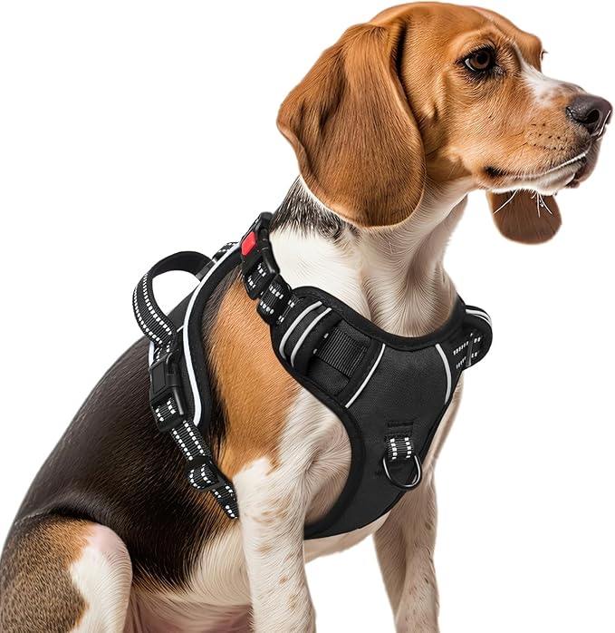 Timos No Pull Dog Harness, Release at Neck Reflective 3 Snap Buckles Adjustable No Choke Pet Vest with Front & Back 2 Leash Clips, Soft Padded Control Training Handle for Small Medium Large Dogs Timos
