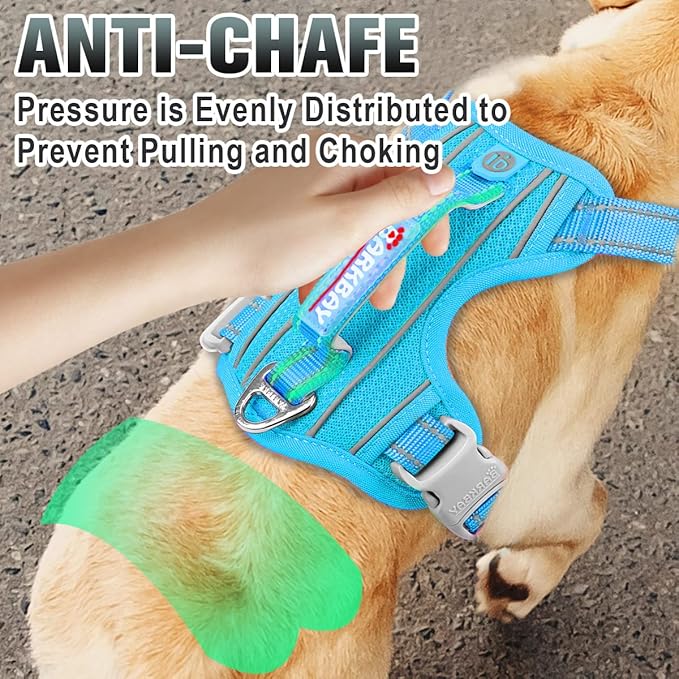 BARKBAY No Pull Dog Harness Large Reflective Dog Harness with Front Clip and Easy Control Handle for Walking Training Running with ID tag Pocket(Blue,S) BARKBAY