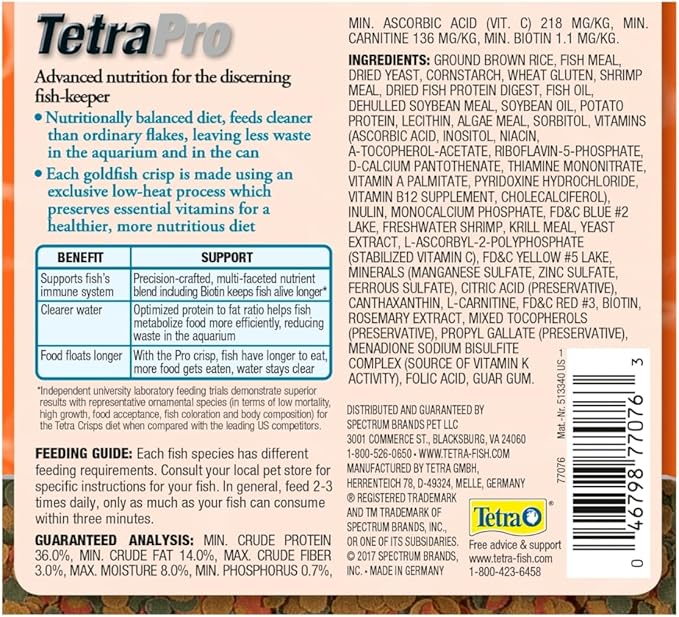 Tetra TetraPro Goldfish Crisps Fish Food, enhanced with biotin for optimal health, 3.03 oz Tetra