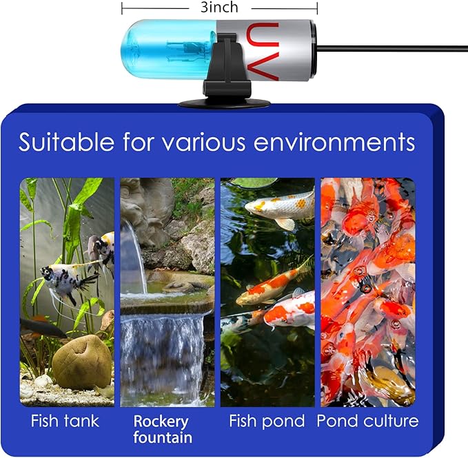 Aquarium Clean Light,3 W Mini &13W Submersible Light with UV Test Card,Aquarium Water Clean Green Clear Waterproof Clean Lamp for Pond,Swimming Pool,Indoor (3W Mini) AquariumPetsFishMonopoly