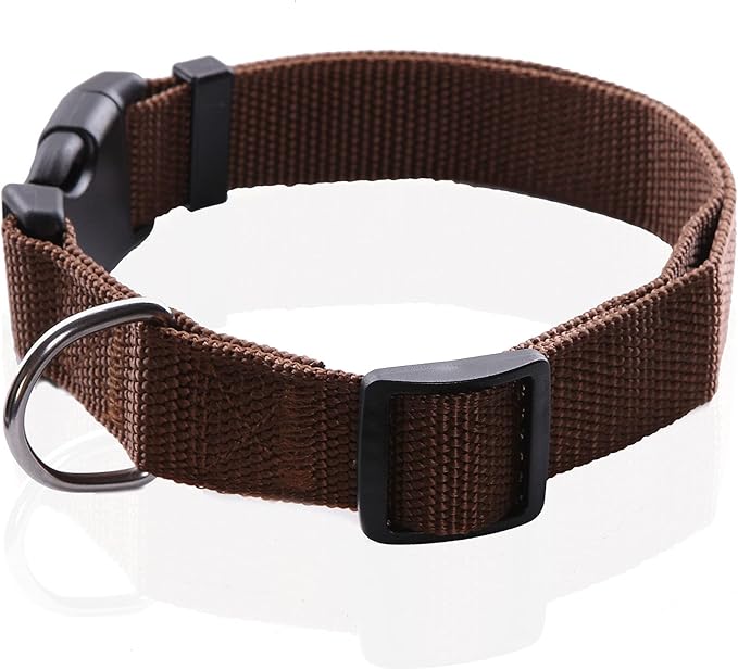 Adjustable Nylon Dog Collar, pet Collar 1 Inch 3/4 Inch 5/8 Inch Wide, for Large Medium Small Dogs (L(1" x 16-23"), Brown) TAIDA