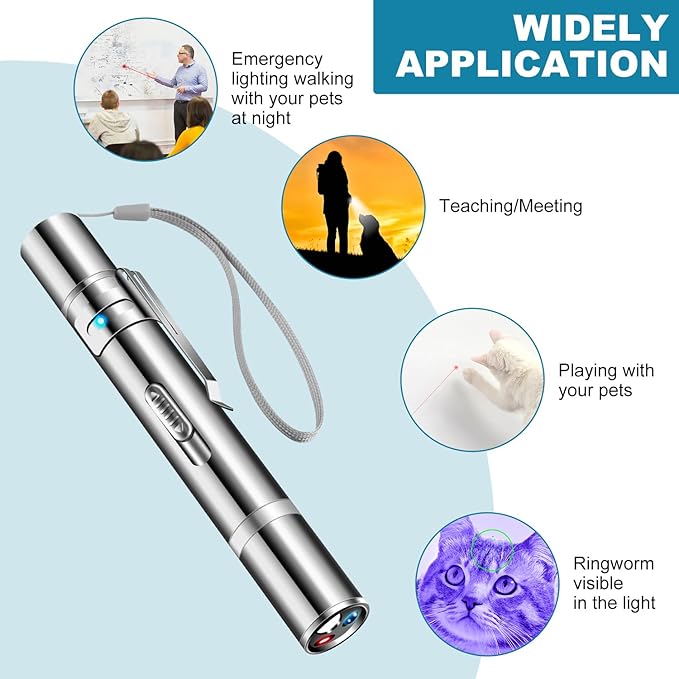 Cowjag Cat Toys, Laser Pointer with 5 Adjustable Patterns, USB Recharge Laser, Long Range and 3 Modes Training Chaser Interactive Toy, Dog Laser Toy - PAWPICO