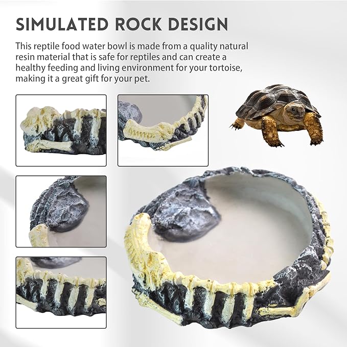 Reptile Food Water Bowl Resin Rock Reptile Feeding Dish Tortoise Feeder Food and Water Plate Amphibian Drinking Basin Reptile Habitat Tank Accessories for Turtle Lizard Leopard Gecko Chameleon MUYG