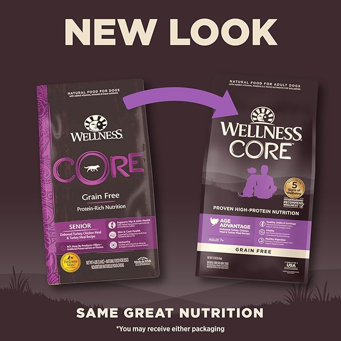 Wellness CORE Grain-Free Senior Dry Dog Food, Made in USA with Natural Ingredients, No Meat by-Product, Fillers, Artificial Flavors, or Preservatives (12-Pound Bag, Turkey) - PAWPICO