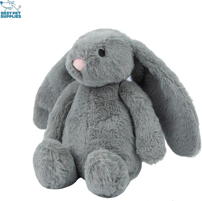 Best Pet Supplies Interactive Bunny Buddy Dog Toy with Crinkle and Squeaky Enrichment for Small and Medium Breed Puppies or Dogs, Cute and Plush - Bunny Bundle (Beige, Gray) - PAWPICO