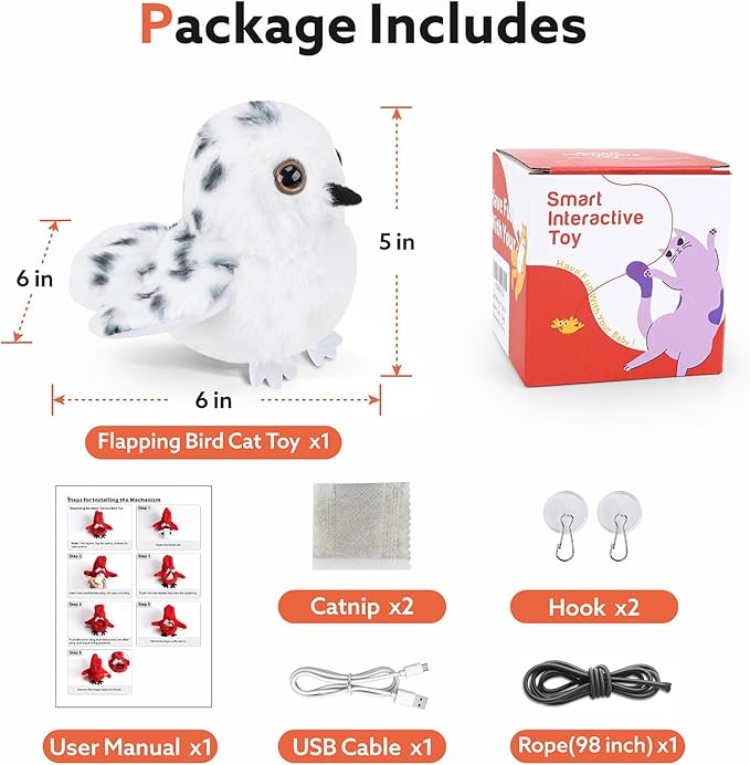 Flapping Owl Cat Toys, Interactive Cat Exercise Toy with Lifelike Bird Chirp, USB Rechargeable Automatic Cat Kicker Catnip Toys for Bored Indoor Adult Cats Kittens - PAWPICO