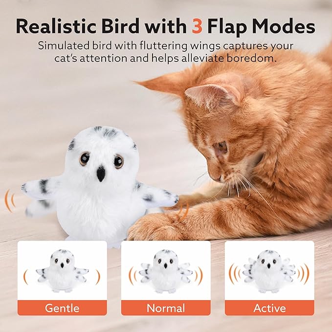 Flapping Owl Cat Toys, Interactive Cat Exercise Toy with Lifelike Bird Chirp, USB Rechargeable Automatic Cat Kicker Catnip Toys for Bored Indoor Adult Cats Kittens - PAWPICO