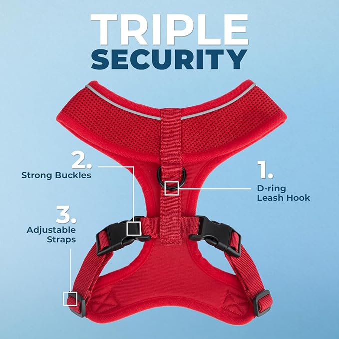Voyager Aerolite No Pull Mesh Dog Harness with Lightweight, Soft, Breathable, Reflective Stitching, and Adjustable Straps for Walking, Running, Training, Heavy Duty and Durable - Red, S BestPetSuppliesLLC