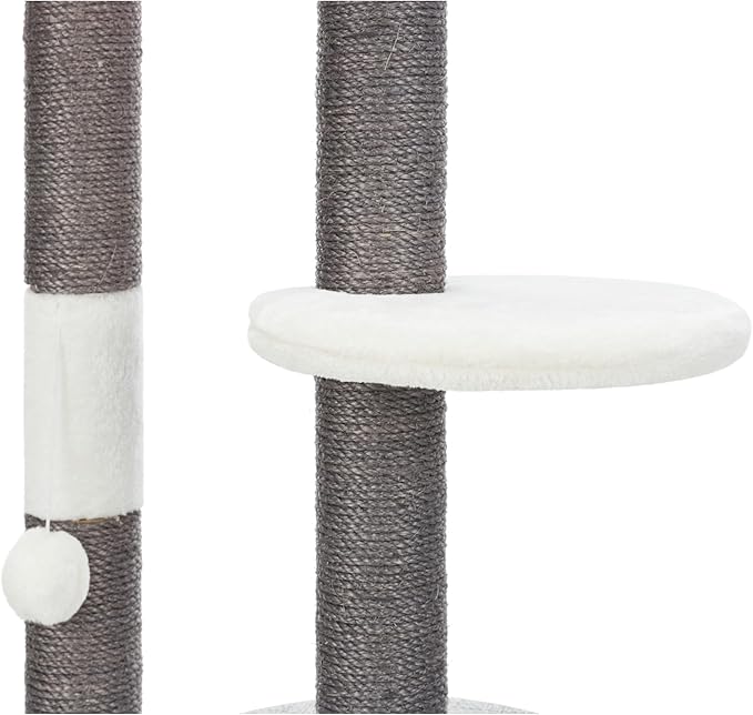 TRIXIE Pilar Cat Scratching Post 39.4 Inch - with Durable Sisal Rope (Gray) and Condo, Two Platforms, Top Platform with Backrest & Dangling Cat Toy - in Gray - PAWPICO