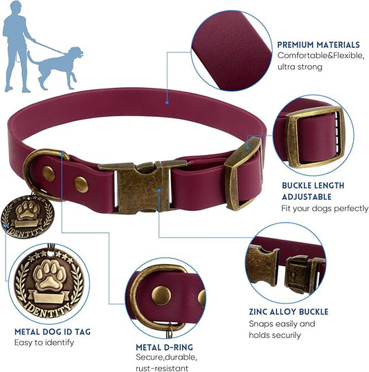Wisedog Dog Collar and Leash Set Combo: Adjustable Durable Pet Collars with Dog Leashes for Small Medium Large Dogs,includes One Bonus of Poop Bag Holder (M, Burgundy) WisedogPetSupplies