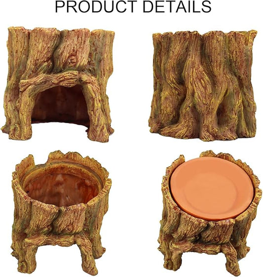 NANEEZOO Reptile Hide Cave 2 in 1 Reptile Humid Cave with Terracotta Water Basin Moisture Keeping and Shedding Help for Reptile Amphibians Leopard Gecko NANEEZOO