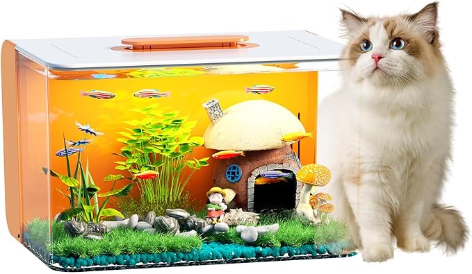 Betta Small Fish Tank Kit, 2.5 Gallon Self Cleaning Aquarium with Filter, Silent Pump, Light, Oxygenation, All in One Starter Fish Tank for Goldfish, Guppy, Shrimp, Desktop, Acrylic REDTAILFISH