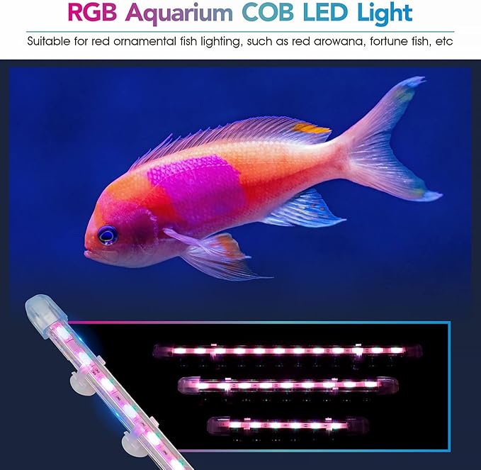 hygger 24.4" Ultra Bright Glass Submersible Aquarium Light, 14W COB LED Explosion-Proof Under Water Fish Tank Light, RGB LED Light for 25"-40" Freshwater Tanks hygger