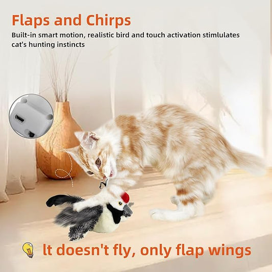 Flapping Bird Cat Toy, Rechargeable Lifelike Interactive Bird Cat Toys for Indoor Cats, Flapping Wings & Lively Chirping, Automatic Catnip Toys for Kitten Cats Self Play, Touch Activated - PAWPICO