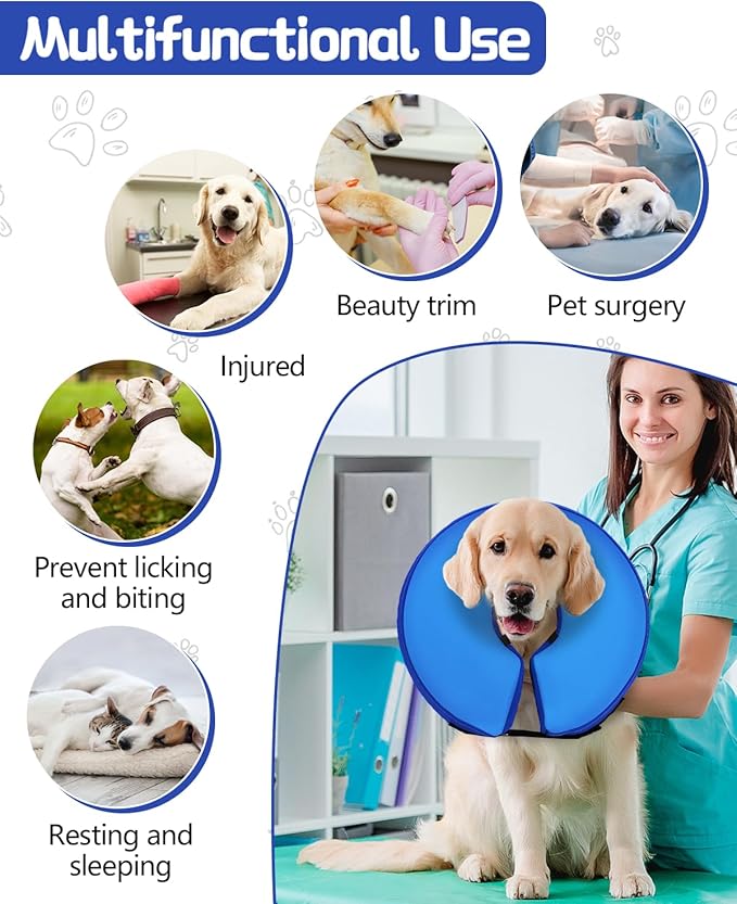 Dog Cone Collar for Small Medium Large Dogs for After Surgery, Pet Inflatable Neck Donut Collar Soft Protective Recovery Cone for Dogs and Cats-Alternative E Collar Does Not Block Vision-DarkBlue,M MIDOG