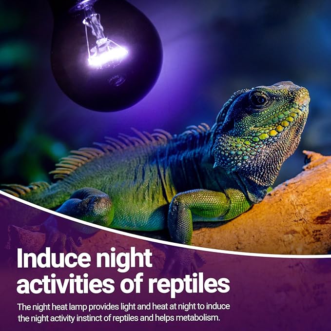 REPTIZOO 2PCS Reptile Heat Lamp, 150W Night Heat Lamp Moonlight Bulb Purple Infrared Heating Lamp Simulate Natural Moonlight Night Heat Bulb for Reptile Amphibian REPTIZOO