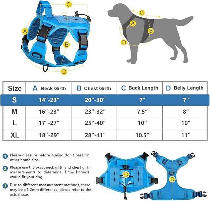 WINGOIN Blue Tactical Dog Harness for Medium Small Dogs No Pull Adjustable Pet Harness with Handle Reflective K9 Military Service Dog Vest for Walking Hiking Training (S) WINGOIN