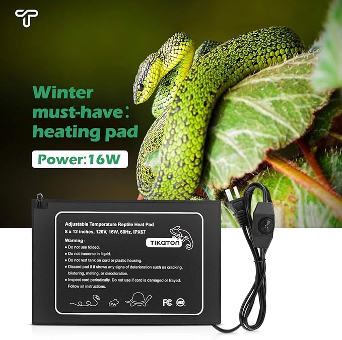 Tikaton Reptile Heat Pad - Adjustable Temperature Under Tank Heater for 10-20gal/30-40gal Tank, Terrarium Heat Mat for Turtle/Snake/Lizard/Frog/Spider/Plant Box Tikaton