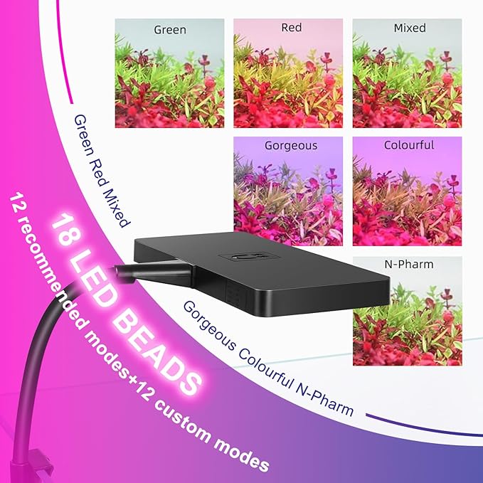 Smart 9W Aquarium LED Light, Nano Clip lamp for Aquarium Plant Growth,RGB Full Spectrum Aquarium Light,APP Control Adjustable Terrarium Light, JEREPET