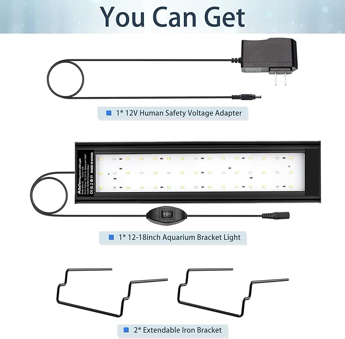 Aquarium LED Light Full Spectrum Fish Tank Lights White Blue Red Green Multi-Color LEDs Extendable Aquarium Light for 12 Inch to 18 Inch Fish Tanks DaToo