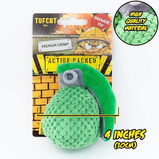 Cat Toys Grenade, Cat Toys for Indoor Cats, Kitten Toys, Catnip Toys for Cats of All Breeds, Action Themed Fun for Kicking, Biting, Chewing (Grenade, 1-Pack) - PAWPICO