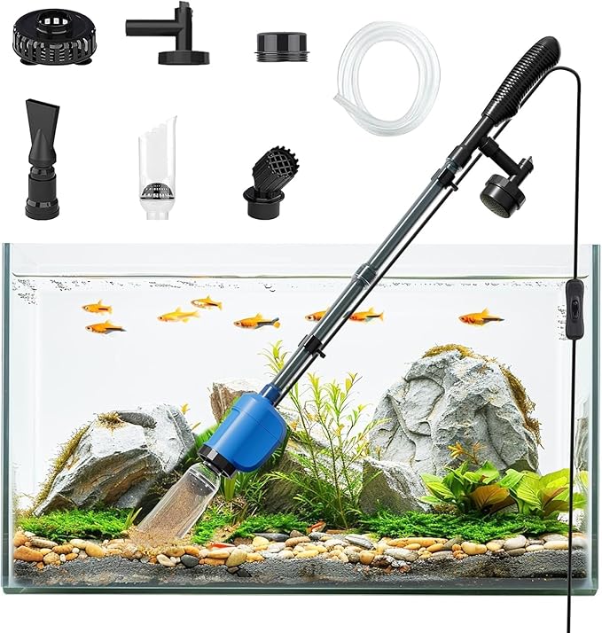 Aquarium Vacuum Gravel Cleaner, 6 in 1 Fish Tank Cleaning Kit,32W Automatic Aquarium Vacuum Gravel Cleaner Set for Change Water Wash Sand Water Filter and Water Circulation HEKIWAY