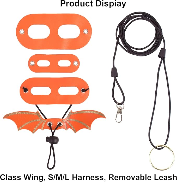 ADOGGYGO Bearded Dragon Leash Harness, 3 Size Pack Orange Leather Wing Lizard Harness with Removable Lizard Leash for Bearded Dragon Lizard Reptiles (Orange) ADOGGYGO
