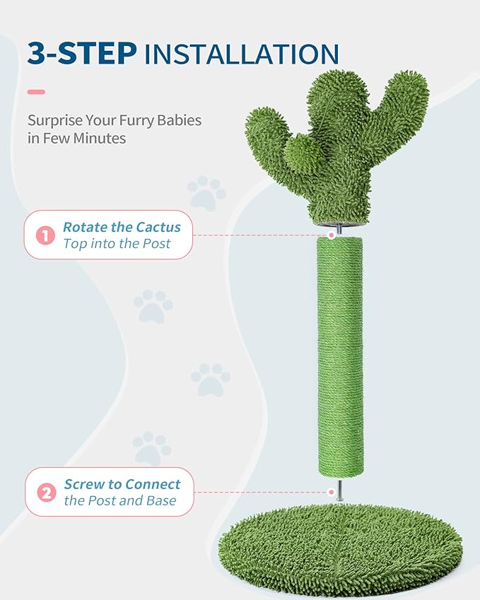Made4Pets Cat Scratching Post, 21.7" Cactus Cat Scratcher Kitten Scratching Post with Natural Sisal Rope for Indoor Cats Claw Scratcher, Cat Tree with Dangling Balls for Small Kittens - PAWPICO