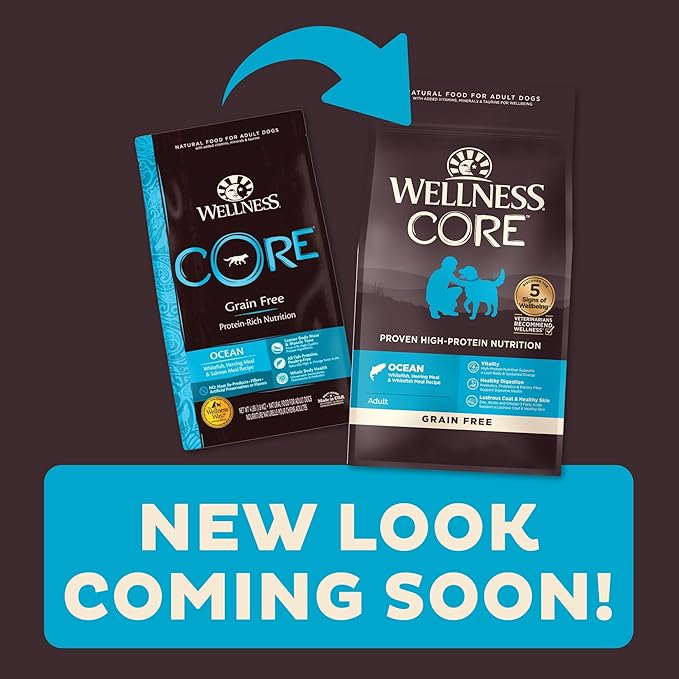 Wellness CORE Grain-Free High-Protein Dry Dog Food, Natural Ingredients, Made in USA with Real Meat, All Breeds, For Adult Dogs (Ocean Whitefish, Herring & Salmon, 26-Pound Bag) - PAWPICO