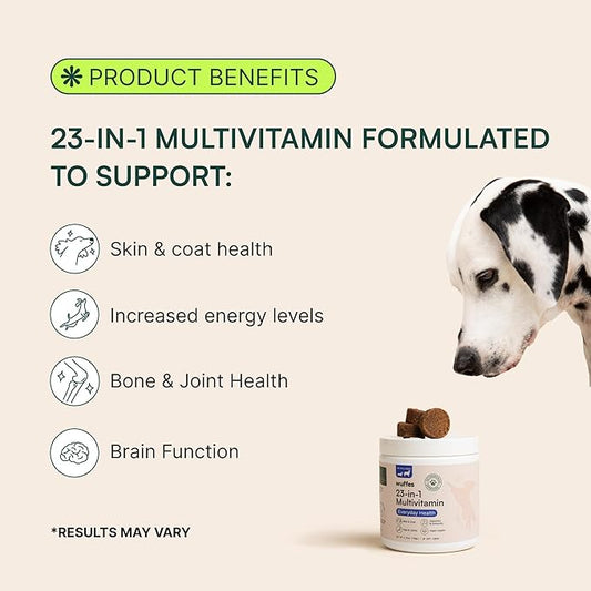 Wuffes 23-in-1 Chewable Dog Multivitamin&Supplements - Dog Multivitamin for Small&Large Breed - Pet Vitamins and Minerals for Coat, Heart, Hips&Joints, Digestion&Immune System, 30 Soft Chews (23-in-1) Wuffes