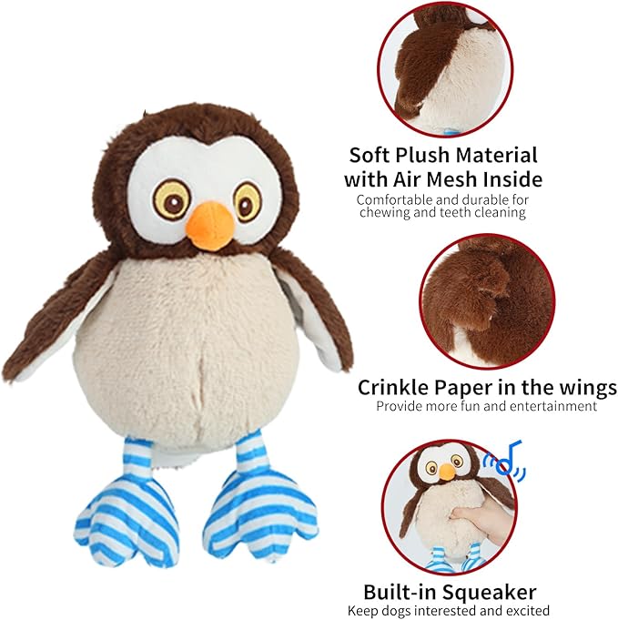 DODODOLA Dog Toys Stuffed OWL Dog Toy Plush Animals Chew Toy Soft Squeaky Puppy Toys Dog Gift Toys for Small Medium Big Large Dogs Pet - PAWPICO